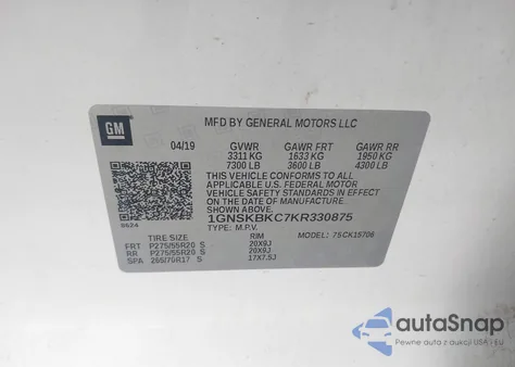 2019 Chevrolet Tahoe Lt from USA, damaged, VIN 1GNSKBKC7KR330875